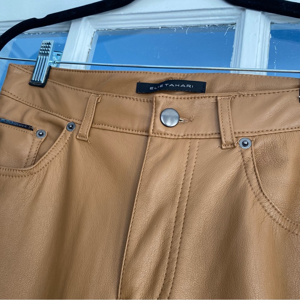Elie Tahari Vegan Leather Pants Desert Tan sz 2 - Picture 9 of 11